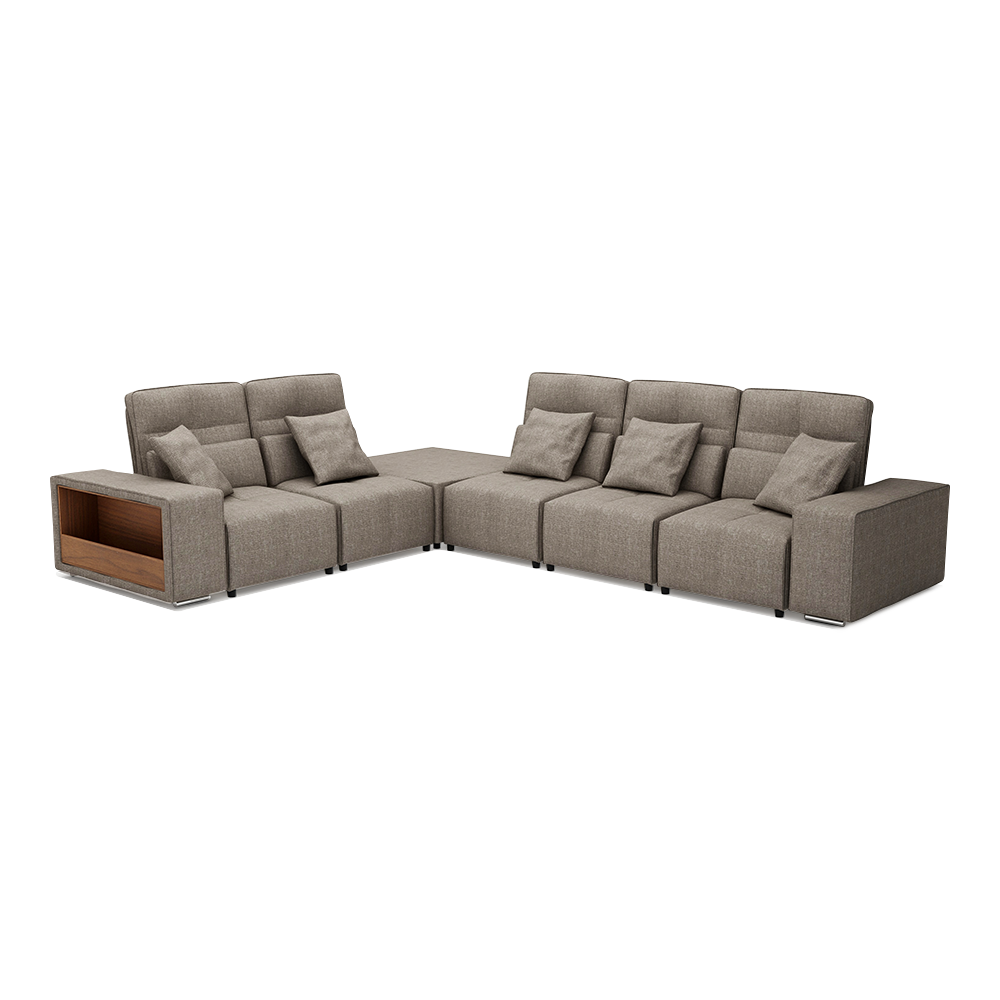 JERON – Modular Push Back Fabric Sofa with Storage Arm (Corner 5-seater)