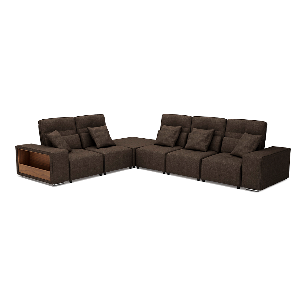 JERON – Modular Push Back Fabric Sofa with Storage Arm (Corner 5-seater)