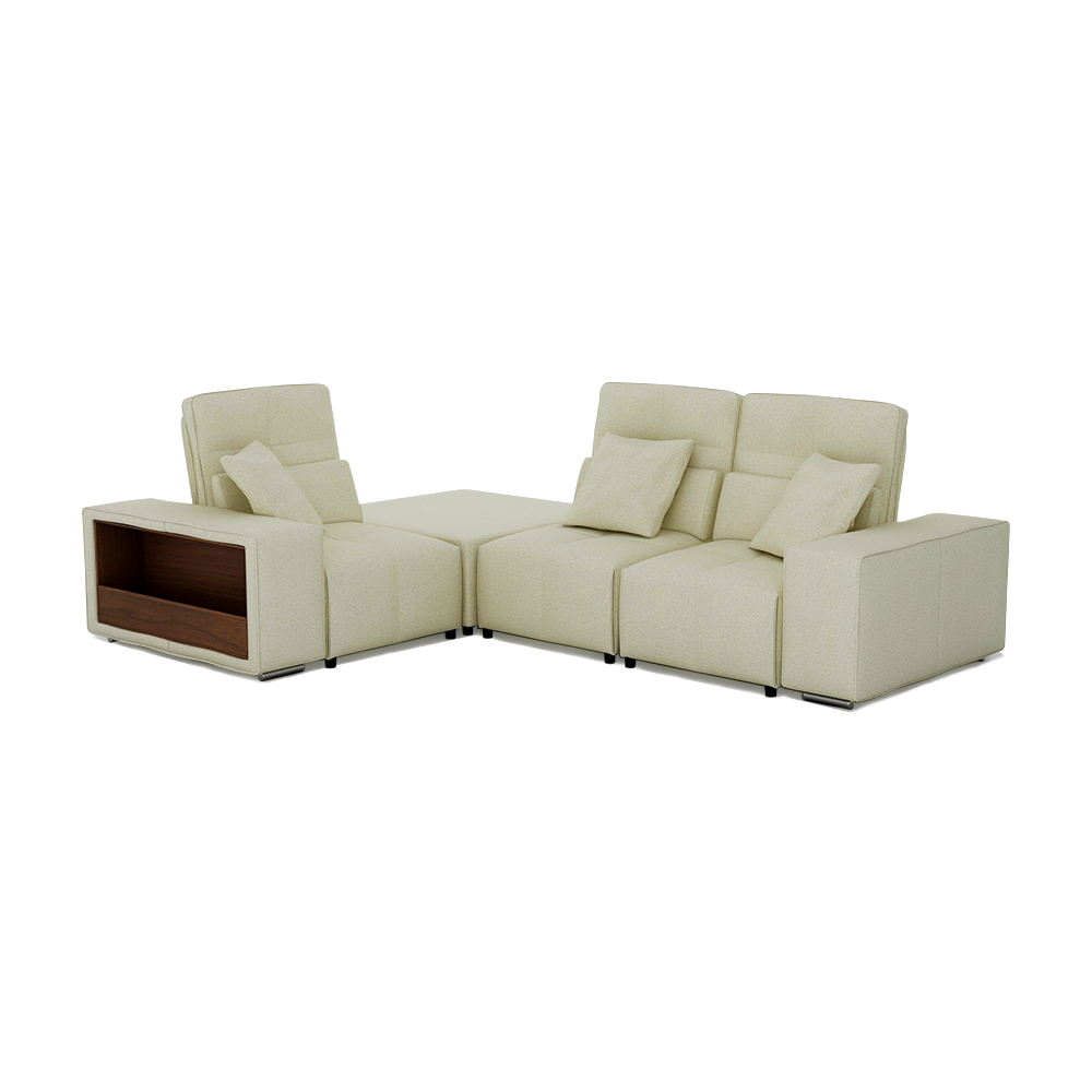 JERON – Modular Push Back Fabric Sofa with Storage Arm (Corner 3-seater)