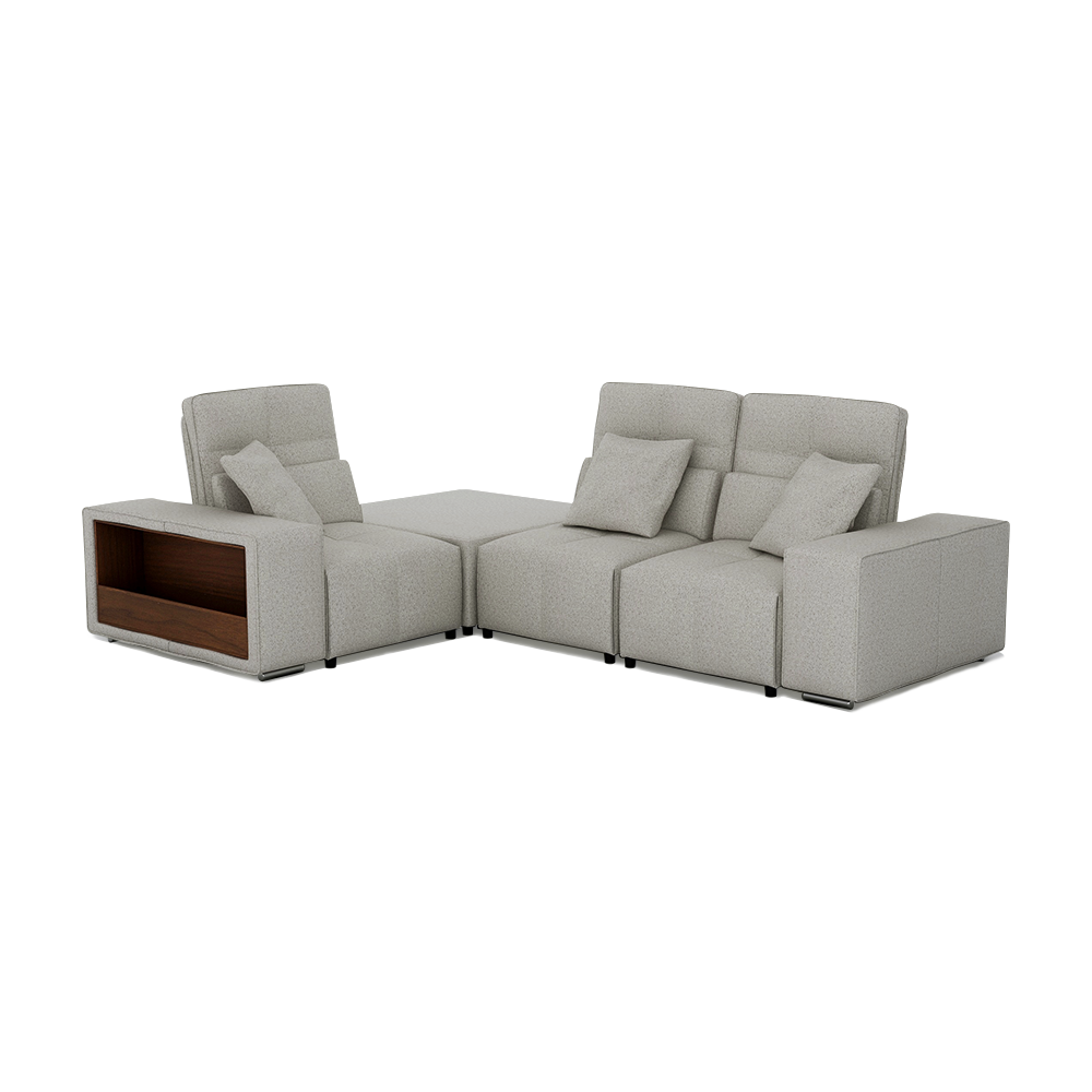 JERON – Modular Push Back Fabric Sofa with Storage Arm (Corner 3-seater)