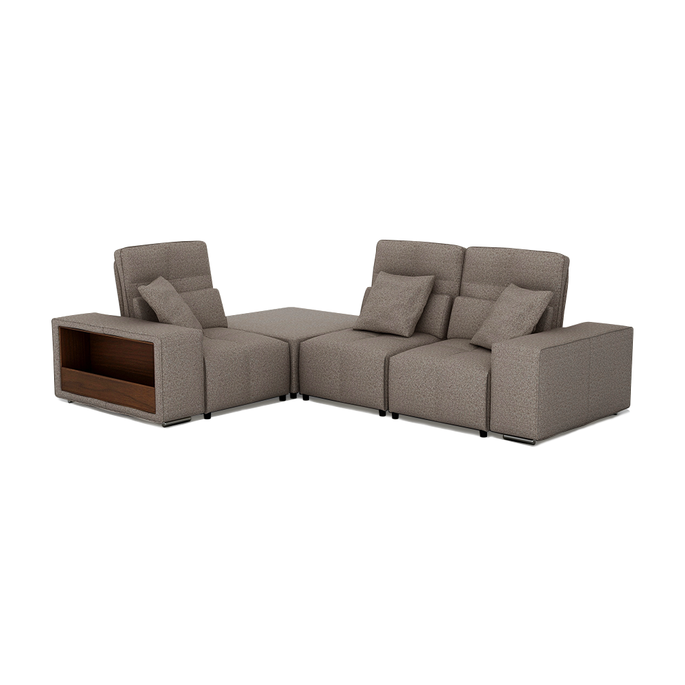 JERON – Modular Push Back Fabric Sofa with Storage Arm (Corner 3-seater)