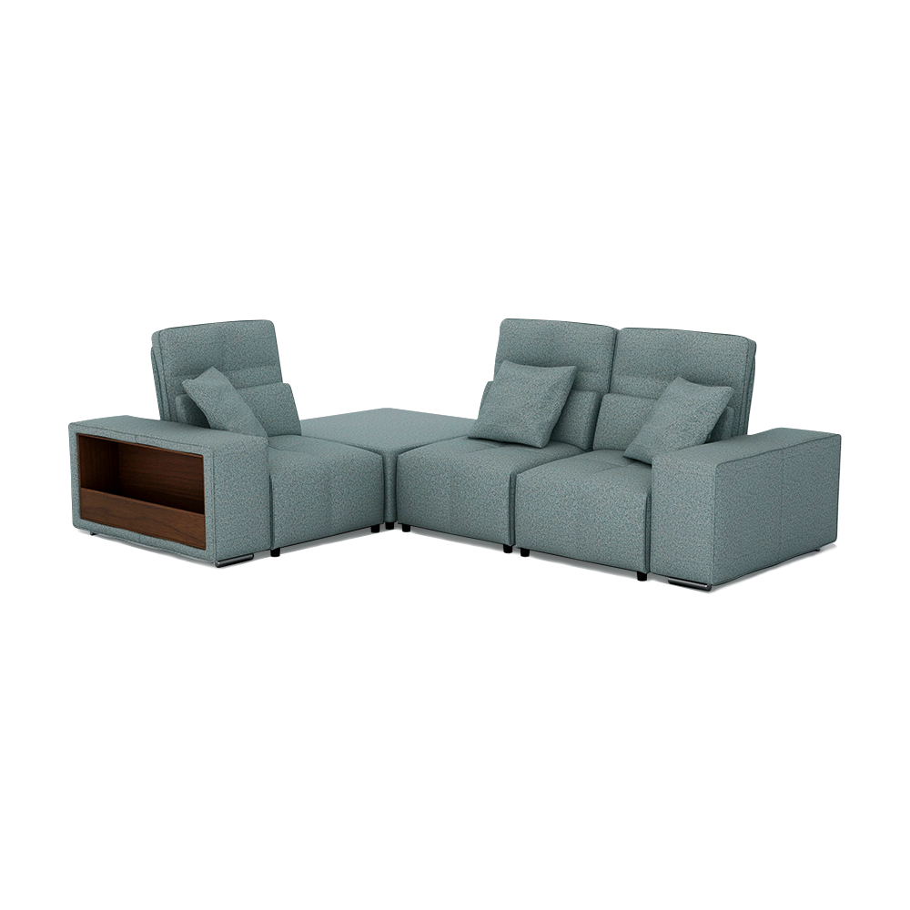 JERON – Modular Push Back Fabric Sofa with Storage Arm (Corner 3-seater)