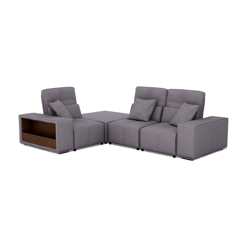 JERON – Modular Push Back Fabric Sofa with Storage Arm (Corner 3-seater)