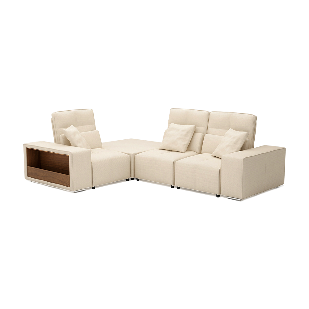 JERON – Modular Push Back Fabric Sofa with Storage Arm (Corner 3-seater)