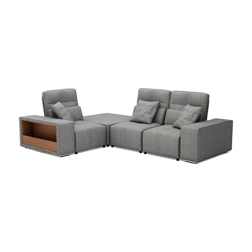 JERON – Modular Push Back Fabric Sofa with Storage Arm (Corner 3-seater)