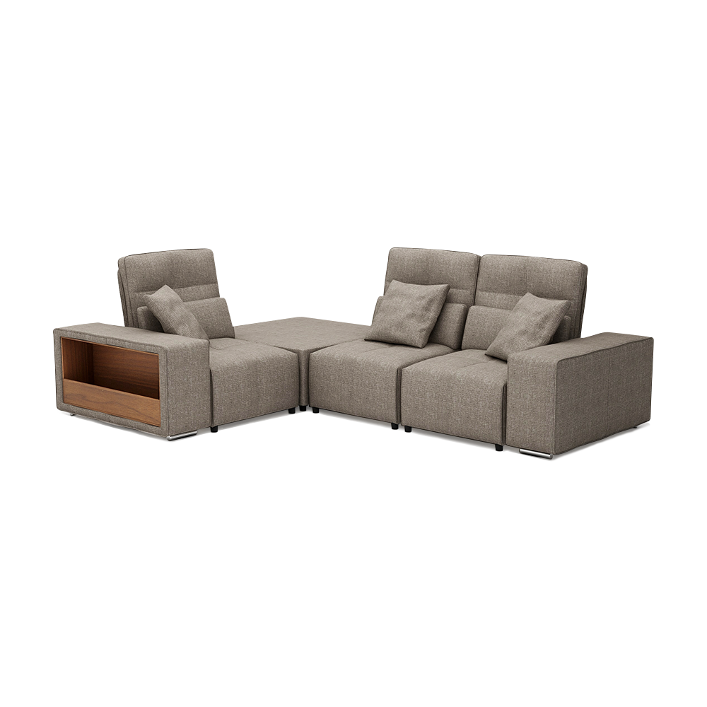 JERON – Modular Push Back Fabric Sofa with Storage Arm (Corner 3-seater)