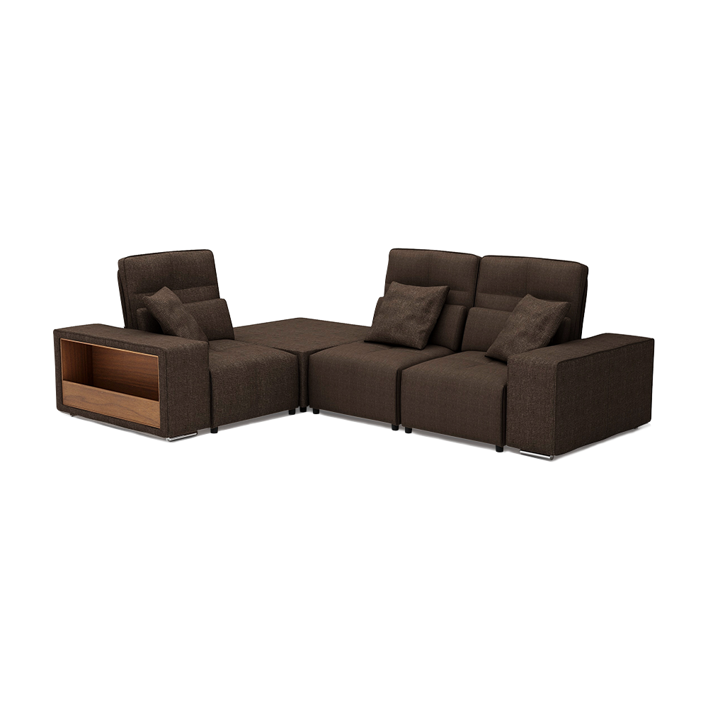 JERON – Modular Push Back Fabric Sofa with Storage Arm (Corner 3-seater)