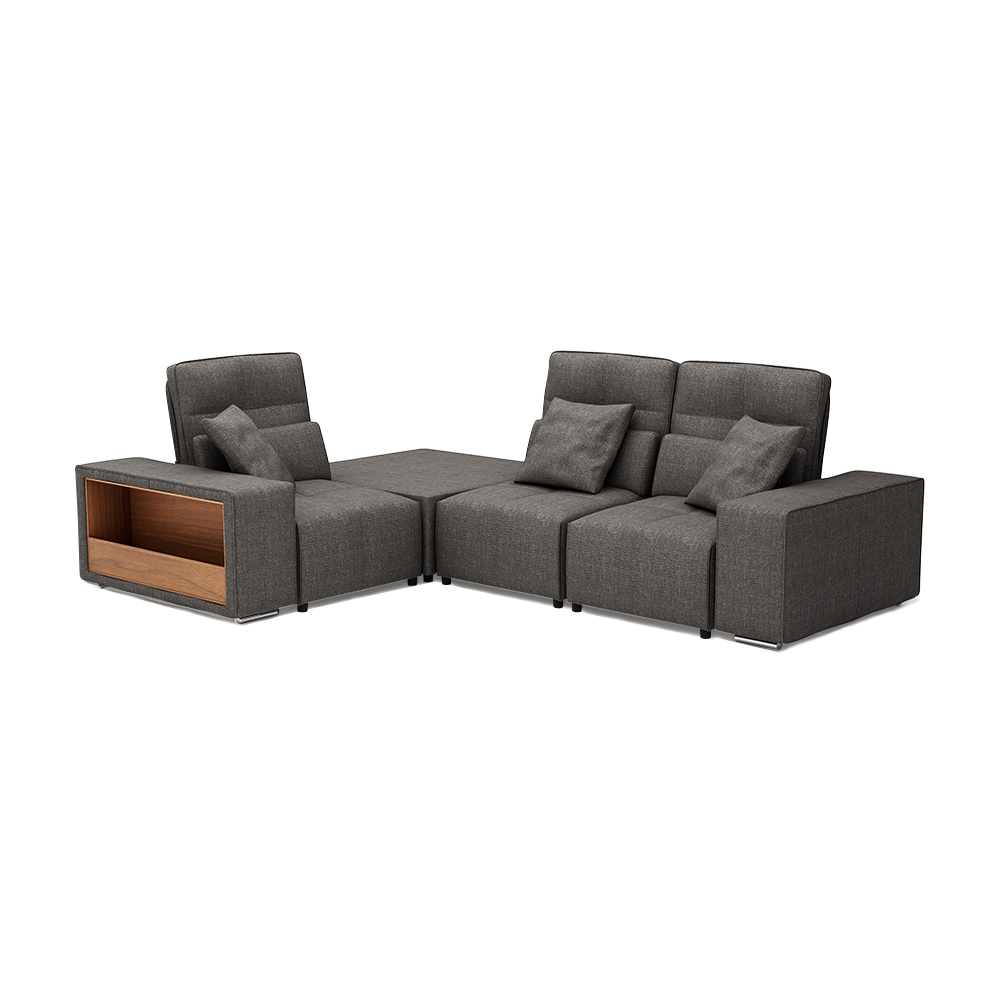 JERON – Modular Push Back Fabric Sofa with Storage Arm (Corner 3-seater)