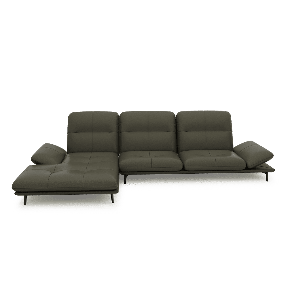 VERZE – Fabric / Leather L-Shaped Sofa with Adjustable Backrest & Armrest