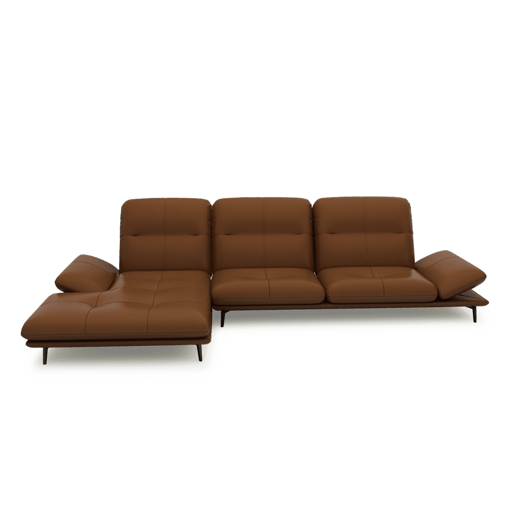 VERZE – Fabric / Leather L-Shaped Sofa with Adjustable Backrest & Armrest