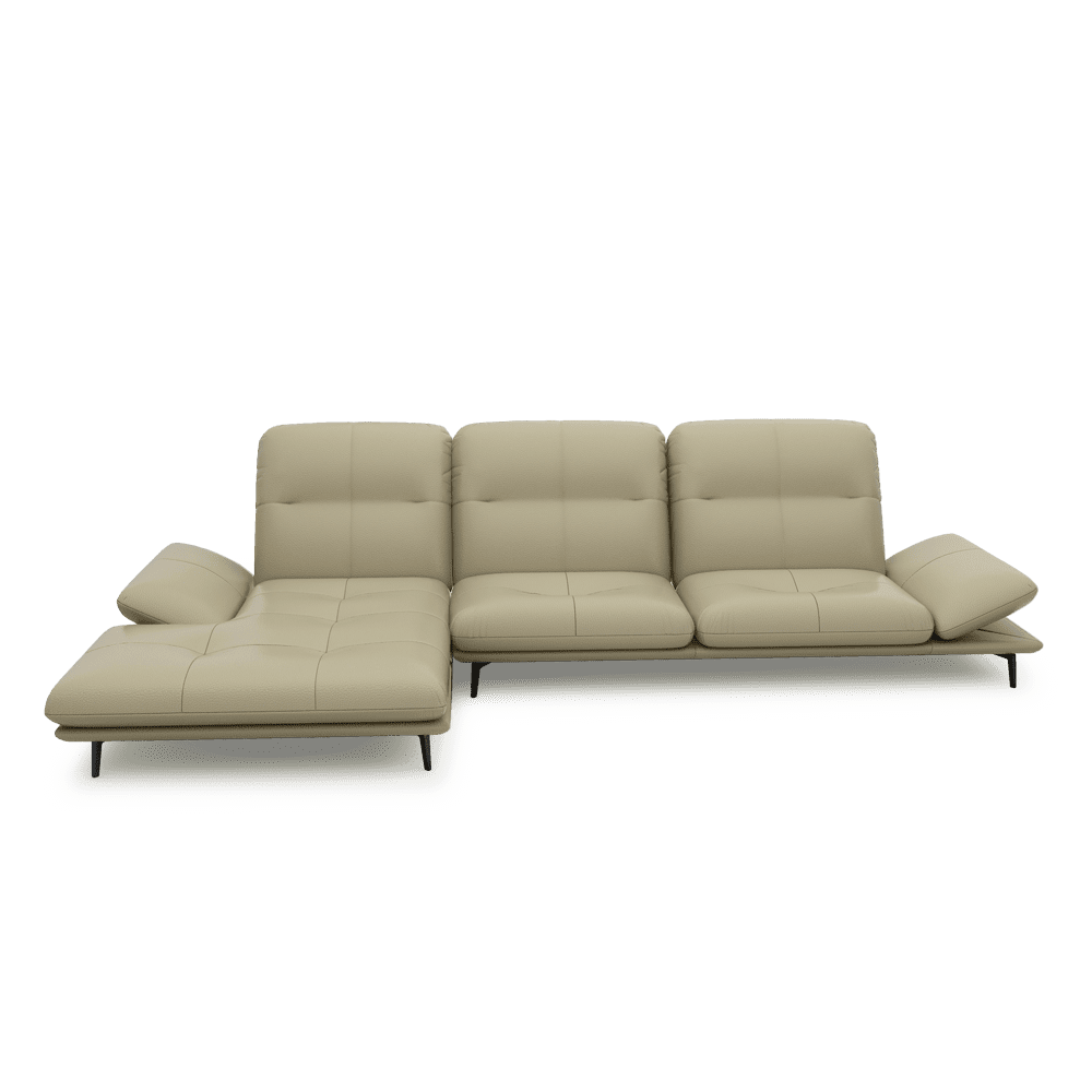 VERZE – Fabric / Leather L-Shaped Sofa with Adjustable Backrest & Armrest