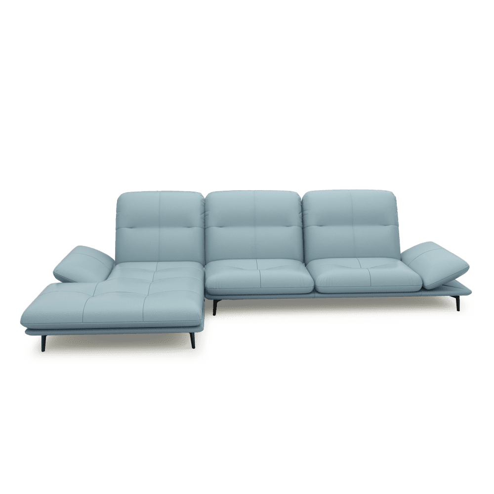 VERZE – Fabric / Leather L-Shaped Sofa with Adjustable Backrest & Armrest