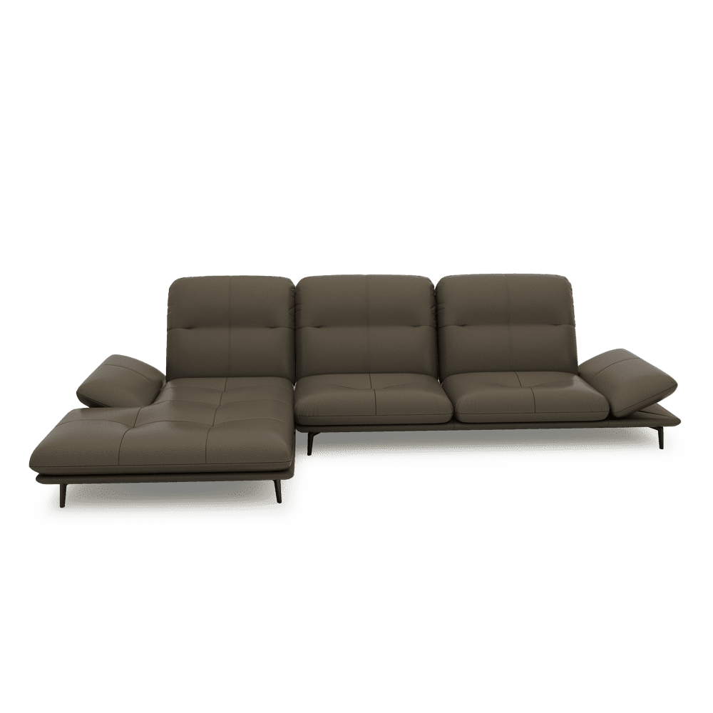 VERZE – Fabric / Leather L-Shaped Sofa with Adjustable Backrest & Armrest