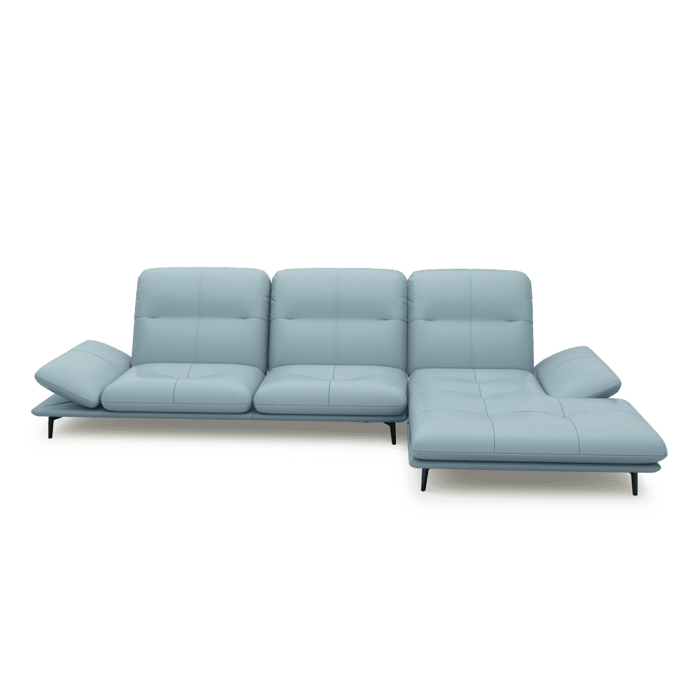 VERZE – Fabric / Leather L-Shaped Sofa with Adjustable Backrest & Armrest