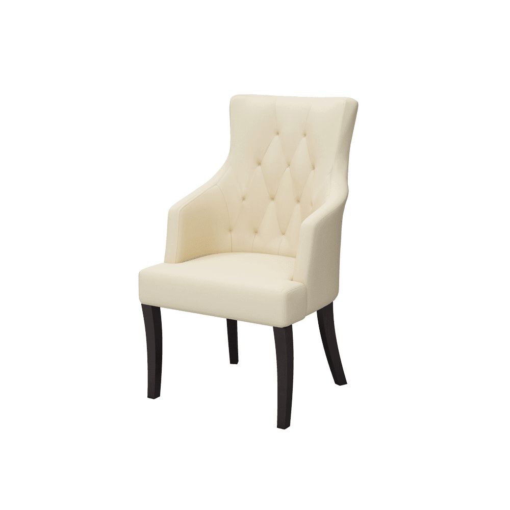 THEA- Fabric / PU / Leather Elegant High Back Tufted Dining Chair with Armrest