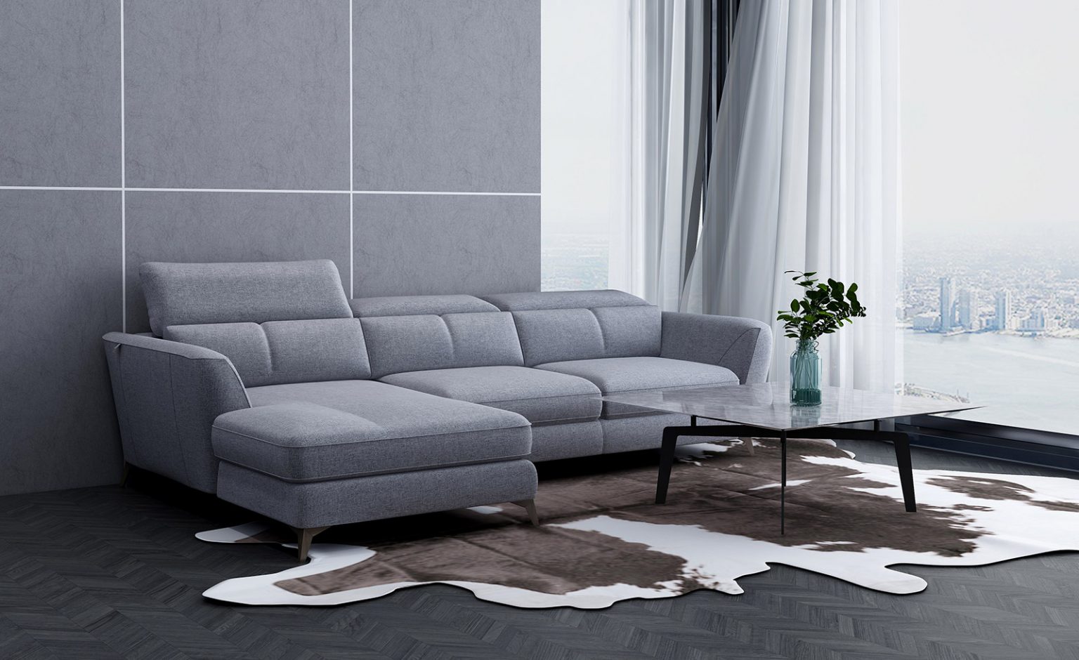 SANTONNE - Fabric L-Shaped Sofa (Left & Right) - Crownlivin