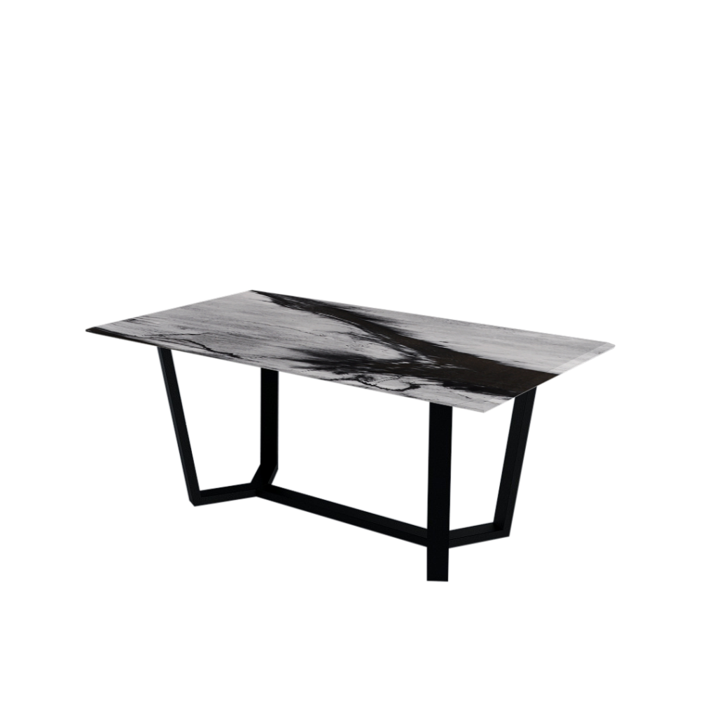 Contemporary White Rectangular Marble Dining Table with Black Metal