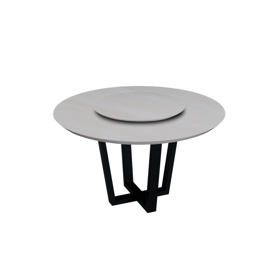 White Round Marble Dining Table with Black Metal Base (6-seater