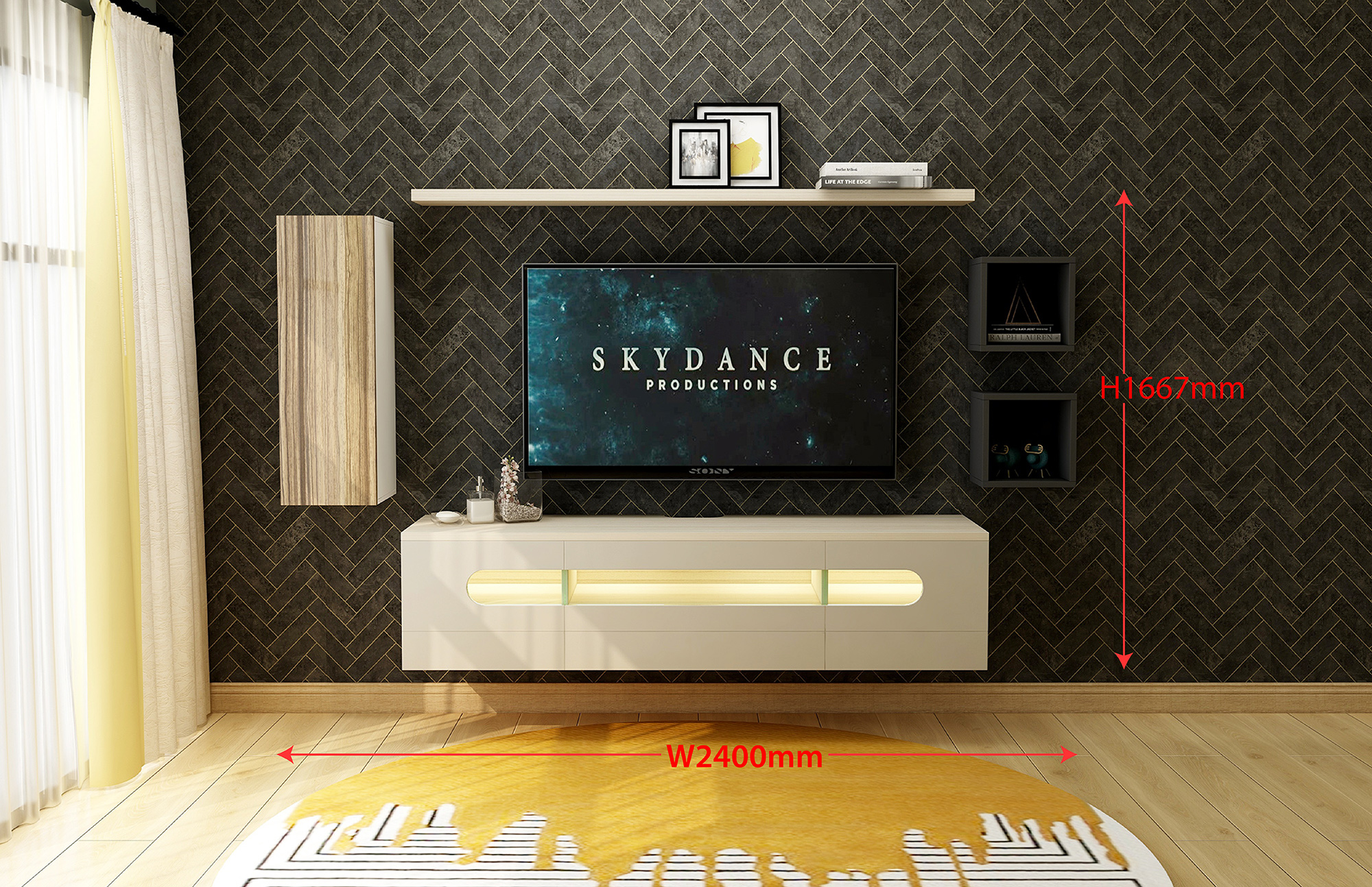 Modular Wall TV (W2400 x D390 x H1667mm) Crownlivin