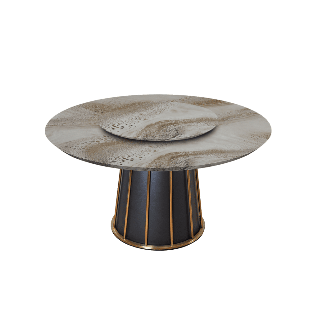 Round Marble Dining Table with Black & Gold Metal Base (8seater