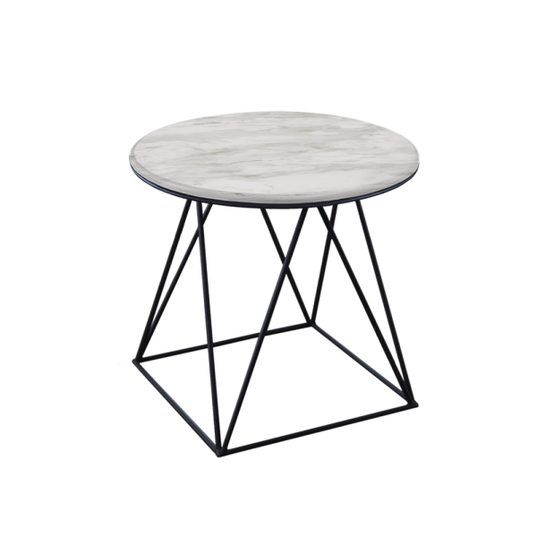 Mix & Match Round Marble Side Table with Black Square Geometric Metal ...