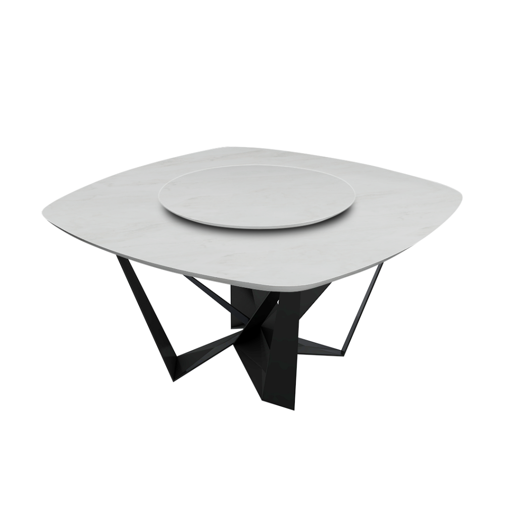 Mix & Match Square Marble Dining Table with Black Metal Base (8seater