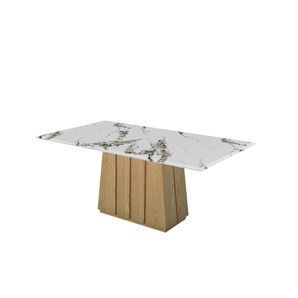 Mix & Match Rectangular Marble Dining Table with Cora Ash Wood Base (1