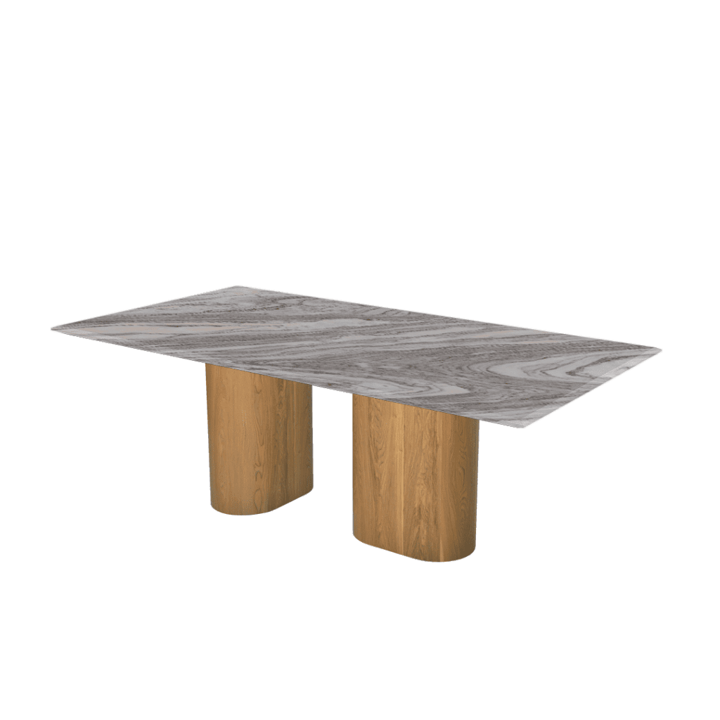 Mix & Match Rectangular Marble Dining Table with Pedro Ash Wood Base (2